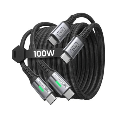 Afbeelding van INIU 2 stuks USB C kabel, m, 100 W, 20 V/5 A, PD QC 4.0, snel opladen, naar C, telefoonoplaadkabel type nylon, gevlochten voor iPad Pro 2020, MacBook Air, Samsung S20, S10, S9, Xiaomi, Huawei enz.