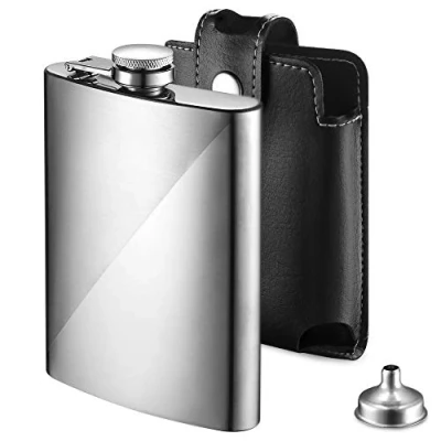 Afbeelding van ecooe 227 ml/8 oz roestvrijstalen whiskyfles met trechter en zwarte kunstleren tas