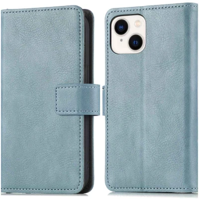 Afbeelding van iMoshion Hoesje Geschikt voor iPhone 14 Met Pasjeshouder Luxe Bookcase Lichtblauw