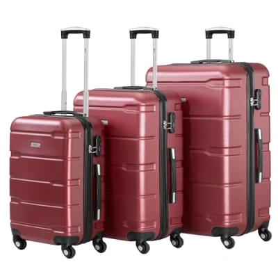 Afbeelding van Zelsius Bagageset van 4 stuks, harde schaal, ABS, met cijferslot, wielen en binnenwand, handbagagekoffers, trolley, grote koffers, bagageset, Rood, 3 delig