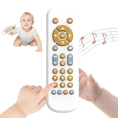 Afbeelding van Bambebe Baby TV afstandsbediening met licht en geluid, muziekspelletjes voor kinderen van 6 tot 18 maanden Engels/Frans/Spaans, sensorisch geluidsspeelgoed, cadeaus de eerste opleiding