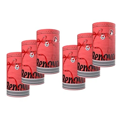 Afbeelding van Renova 6 rollen keukenpapier, 2 laags, maxi rol, kleurrijk, papierrol, multifunctionele servetten (rood)