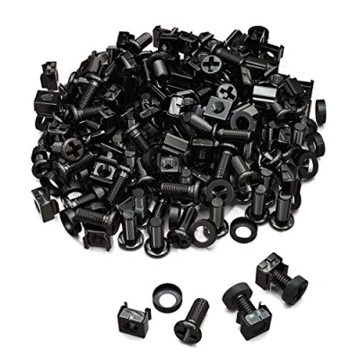 Afbeelding van deleyCON 100 x kooimoeren M6 schroevenset voor netwerkkasten set van 20 stuks patchpanelen rekken behuizing servers 19 inch 10 stalen montageset, zwart