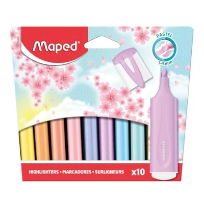 Afbeelding van Maped 10 pastelmarkeerstiften afgeschuinde punt langdurige markeerstiften voor school en professioneel gebruik