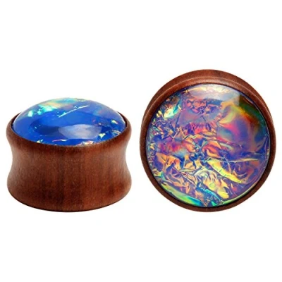 Afbeelding van KUBOOZ Sea Shell Centre Oordopjes van hout, tunnel, sieraden, meetmeter, Glas