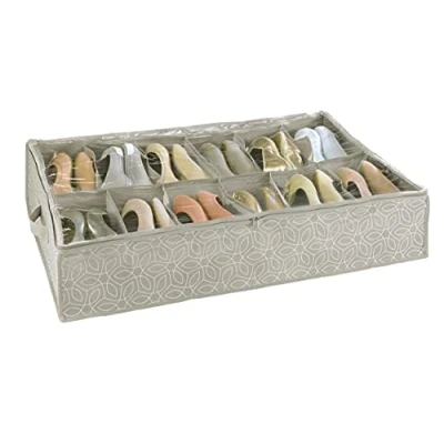 Afbeelding van WENKO Onderbedcommode voor schoenen Balance schoenenopslag in 12 vakken, schoenenkast met afdekking, polypropyleen, 74 x 15 60 cm, taupe