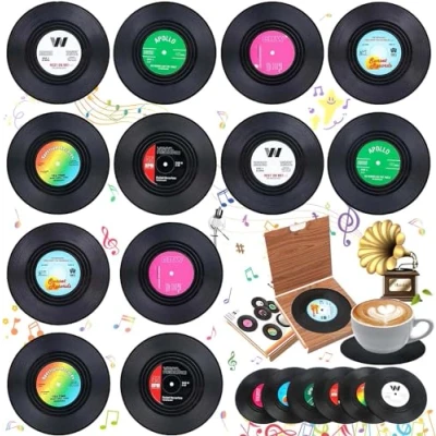 Afbeelding van 12 stuks retro cd onderzetters, vinyl tafelmat voor dranken, antislip bier, bar