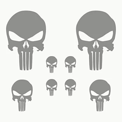 Afbeelding van Autodomy Schedel Stickers Pack van 8 stuks voor Auto of Motorfiets (Zilver)