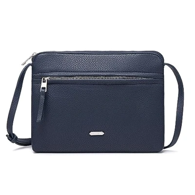 Afbeelding van David Jones Schoudertas voor dames Platte tas, kleine handtas gedragen op de schouder van PU leer Elegante klassieke stadstas 2 vakken Telefoontas winkelen reizen, Blauw, Stijlvol