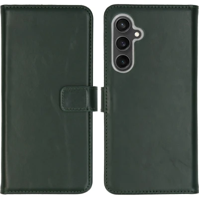 Afbeelding van Selencia Hoesje Geschikt voor Samsung Galaxy S23 FE Met Pasjeshouder Echt Lederen Bookcase Groen
