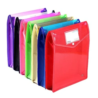 Afbeelding van 7 stuks waterdichte A4 plastic zakken met drukknoopsluiting voor school, kantoor, thuis, druksluiting, grote capaciteit