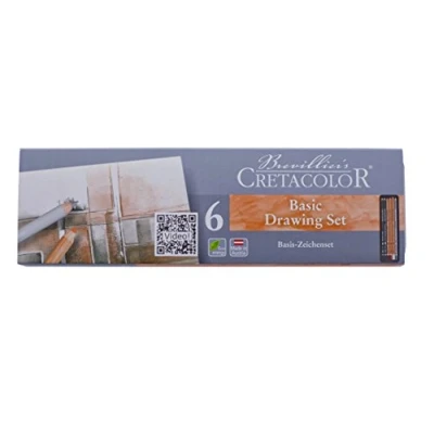 Afbeelding van Cretacolor, Kleurpotloden, Tekenpotlood 6st. basisset (Nero, Kolen, Sepia, Rood krijt, Wit Grafiet aquarel 4B, 6 x)