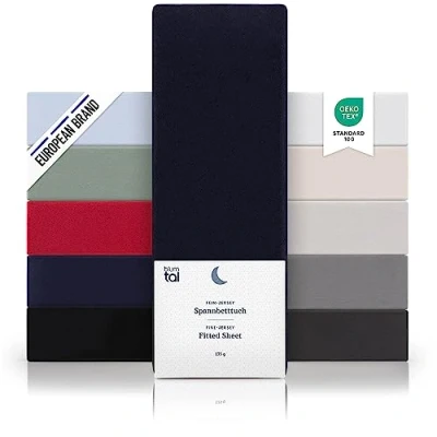 Afbeelding van Blumtal Hoeslaken Fitted Sheet Jersey Katoen 140 x 200 30 cm Donker Oceaan Blauw