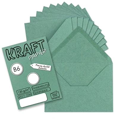 Afbeelding van 100 x vintage enveloppen eucalyptus B6 125 178 mm van gerecycled kraftpapier 120 g/m² met nat lijmen Gustav Neuser