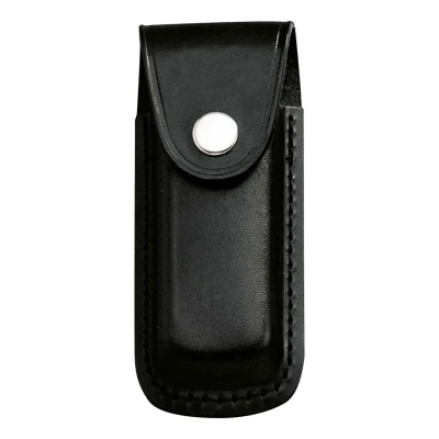 Afbeelding van Herbertz Messenetui van zwart leer met riemlus voor messen 11 cm en drukknoopsluiting, zwart., Messenetui, leer,