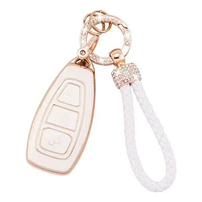 Afbeelding van Koaudb Autosleutelhoes compatibel met Ford Fiesta/Focus/C Max/Galaxy/B Max/Grand C Max/Kuga/Mondeo/S Max, hoesje voor smart key Fob afstandsbediening (Frd 3)