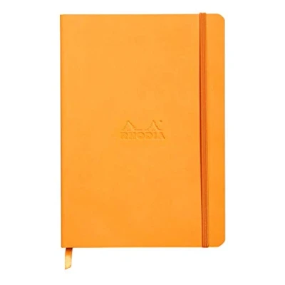 Afbeelding van Rhodiarama flexibles Notizbuch A5 orange, 80 Blatt Dot Lineatur, Papier elfenbein 90g, mit Gummizugverschluss