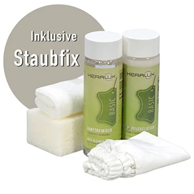 Afbeelding van KERALUX P 5 delige verzorgingsset voor glad gepigmenteerd leer, 200 ml, reiniger en onderhoud, stofhandschoenen, spons, impregneerdoek lichtbescherming