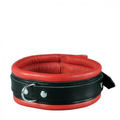 Afbeelding van Leren collar 5 cm gevoerd zwart/rood