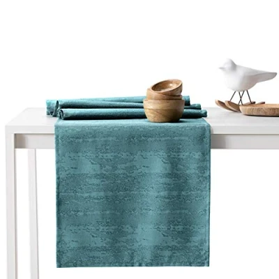 Afbeelding van AmeliaHome Tafelloper 30 x 100 cm lotuseffect waterdicht slangenhuid petrol vesta