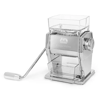 Afbeelding van Marcato graanmolen, zelfgemaakte meelmachine, van staal en aluminium, 6 maalstanden, 2 afwerkingen voor vlokken of meel, gemaakt in Italië. Model: Marga