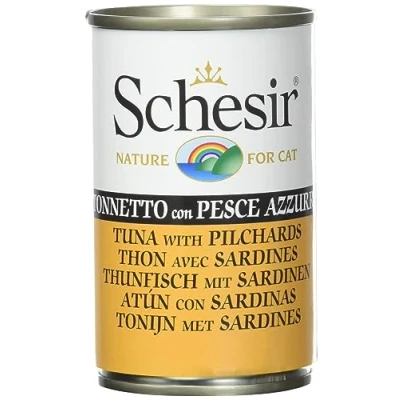 Afbeelding van 6x140g Tonijn met sardines Schesir Complete Nutrition in gelei natvoer voor katten