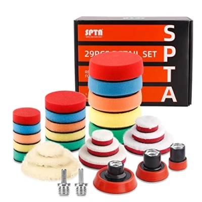 Afbeelding van SPTA polijstpads, 29 stuks, 25 mm 50 80 mm, polijstkussen, polijstspons, polijstset met M14 booradapter, voor het schuren en polijsten van auto‘s, gebruik in RO/DA polijstmachine