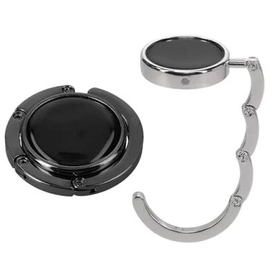 Afbeelding van kwmobile tashanger voor tafels 2 stuks Uitvouwbare tassenhanger Draagbare Tassenhaak Hang je tas veilig op In restaurant en bar zilver / zwart
