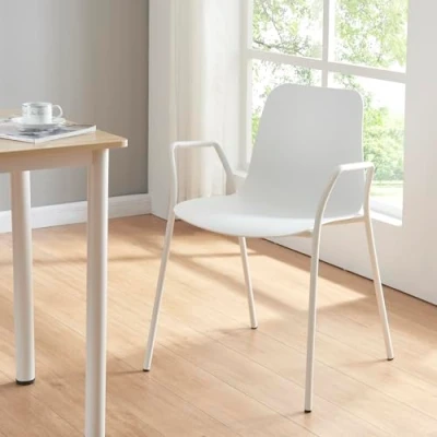 Afbeelding van [en.casa] Eetkamerstoel met armleuningen, stoel, tijdloze stijl, voor woonkamer, keuken, kantoor, capaciteit 130 kg, kunststof, metaal, 80 x 58 52 cm, wit