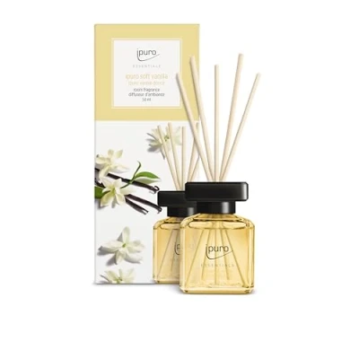 Afbeelding van ipuro Essentials Zachte kamergeur vanille 50 ml Luchtverfrisser voor binnen met vanille, sandelhout, zoethout, perzikbloesem en karamelgeur Diffuser staafjes
