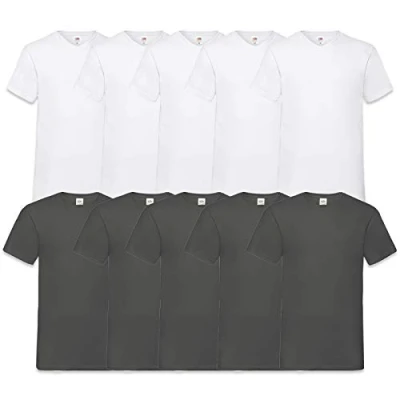 Afbeelding van FRUIT OF THE LOOM Heren T Shirt V Neck Valueweight, 5, wit, antraciet, XL