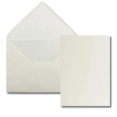 Afbeelding van 50 stuks enkelvoudige kaarten met enveloppen DIN A6 / C6 natuurlijk wit (crème) 14,8 x 10,5 cm zonder vouwen