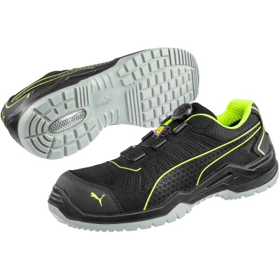 Afbeelding van PUMA Safety FUSE TC Green Low Veiligheidsschoenen S1P ESD SRC met glasvezelneus, antislip, veganistisch, licht, voor heren, Zwarte en groene schijf