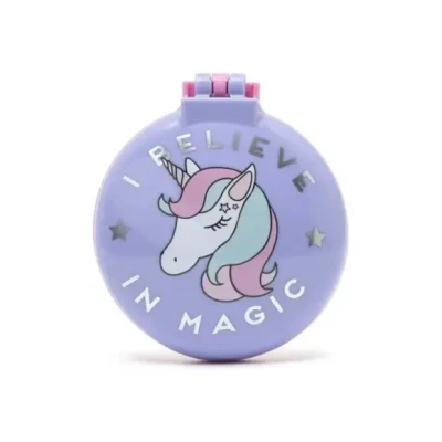 Afbeelding van Legami Borstel met spiegel, thema, Les Believe In Magic, opent en sluit één klik, praktisch om overal te dragen, eenhoorn