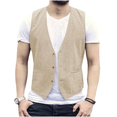 Afbeelding van AeoTeokey Linnen zomervest voor heren, casual vest, regular fit, Champagne