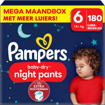 Afbeelding van Pampers Baby Dry Night Pants Maat 6 Mega Maandbox 180 stuks 15+ KG