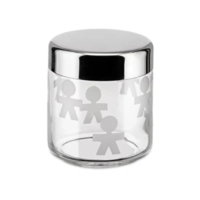 Image de A DI ALESSI AKK36 GIROTONDO BOÎTE DE CUISINE HERMÉTIQUE EN VERRE SÉRIGRAPHIE AVEC COUVERCLE ACIER BRILLANT 75 CL
