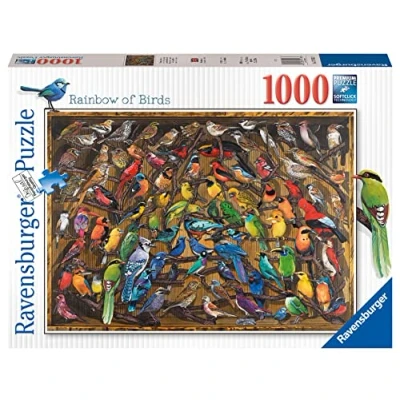 Afbeelding van Ravensburger Regenboogpuzzel van vogels, 1000 stukjes, cadeau idee, voor hem of haar, puzzel volwassenen