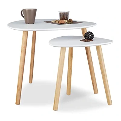 Afbeelding van Relaxdays Bijzettafel set van 2 Scandinavisch design wit Hout 60x40 cm en 40x40