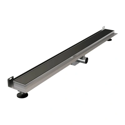 Afbeelding van Brauer Douchegoot 100x7. 5cm muurflens tegelinlegrooster omkeerbaar RVS mat zwart