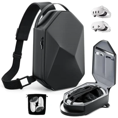 Afbeelding van Draagtas voor Meta Quest 3/Quest 2/Vision Pro/Pico 4, reistas met harde schaal, compatibel Kiwi Design/Bobovr Elite riem en controller accessoires, schoudertas, zwart., 2 tas