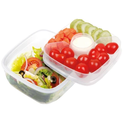 Afbeelding van Lock&amp;Lock Saladebox Salade Lunchbox to go Lunchtrommel Lekvrij Met verdeelvakjes 950 ml Transparant LocknLock