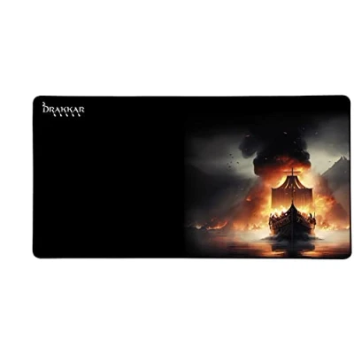 Afbeelding van Konix Drakkar Heidrun XXL Gaming muismat 90 x 46 cm antislip rubberen onderkant Vikingpatroon