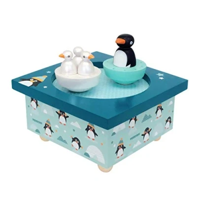 Afbeelding van TROUSSELIER Pinguïn &amp; zijn baby&#039;s muziekdoos Dancing ideaal geschenk voor de geboorte 2 afneembare figuren eenvoudige bediening Muziek Het leven in roos van Edith Piaf Kleur: groen