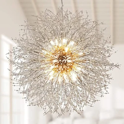 Afbeelding van Moderne paardenbloem kristallen lamp, 16 lampen, 80 cm, grote gouden kroonluchter voor keukeneiland, slaapkamer, boerderijhaard