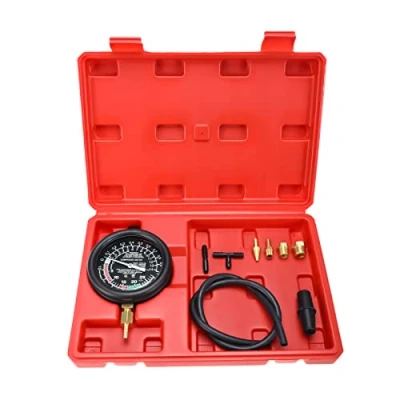 Afbeelding van FreeTec Benzinedrukmanometer, carburateur, 10 psi 70 cmHg, drukmeter, benzinedrukmeter, manometer voor benzinepomp, auto, vrachtwagen (rood)