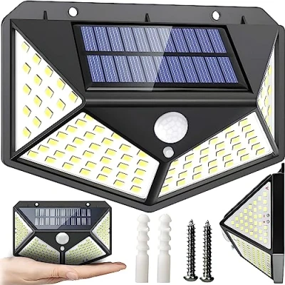 Afbeelding van Retoo Superheldere zonnelampen voor buiten met bewegingsmelder en 100 leds, IP65, zonnelamp bewegingsmelder, lamp 1800 mAh batterij