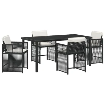 Afbeelding van vidaXL 5 delige Tuin Set met Kussens Zwart Poly Rattan