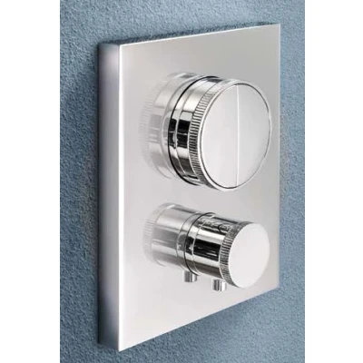 Afbeelding van SB Push Square Inbouw thermostaatkraan met drukknop omsteller en volumeregelaar chroom 1208955122