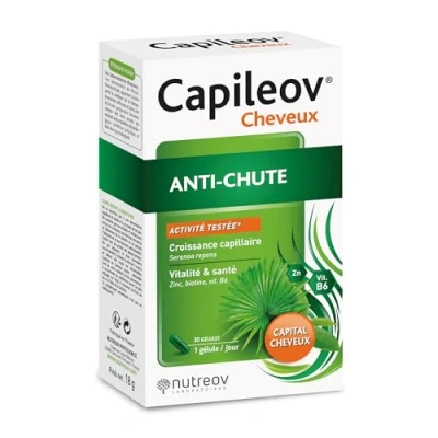 Afbeelding van NUTREOV Capileov Hair anti haaruitval, haargroei, kapitaal haar voedingssupplement op basis van werkzame stoffen natuurlijke oorsprong gemaakt in Frankrijk 90 capsules (3 stuks)